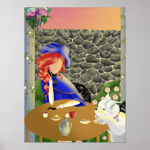 Póster Perro y Dama en Café al atardecer "Forever Love"