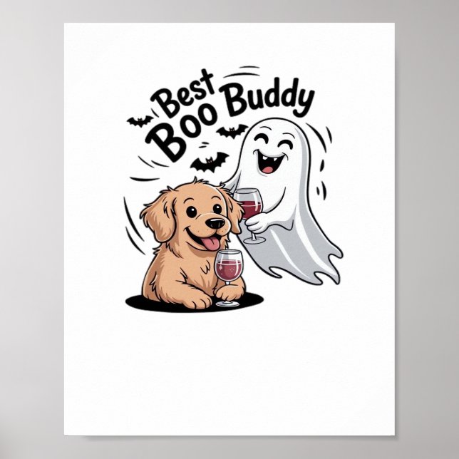 Póster Perro y fantasma bebiendo vino. Camiseta clásica (Frente)