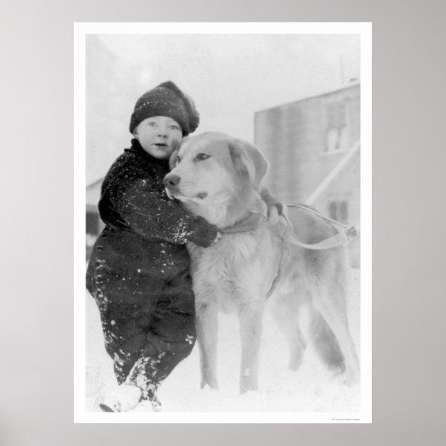 Póster Perro y niño Nome Alaska 1926 (Frente)
