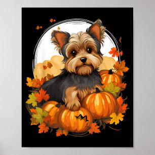 Póster Perro Yorkie de calabaza Halloween Día de Acción d