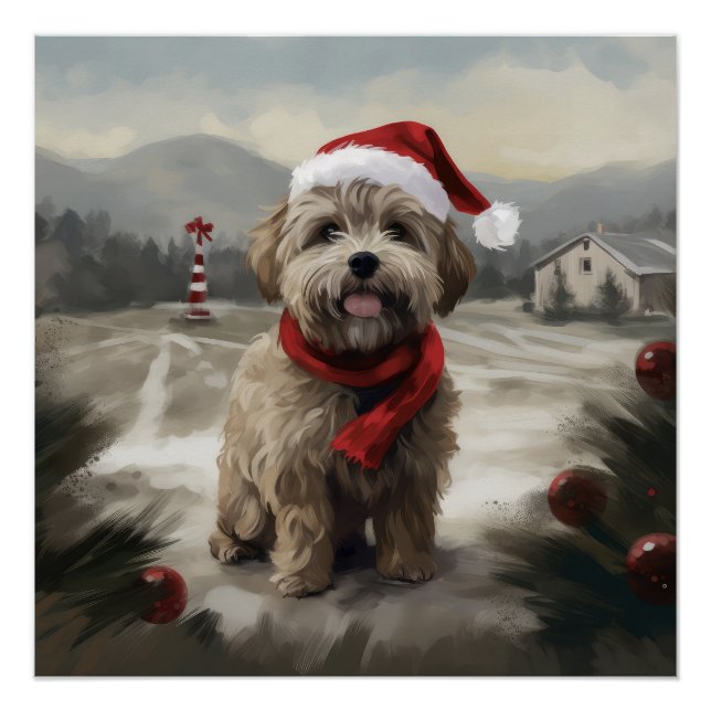 Póster Perro Yorkipoo en Navidades de nieve (Anverso)
