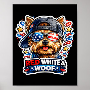 Póster Perro yorkshire terrier divertido rojo blanco y wo
