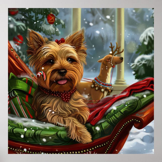 Póster Perro Yorkshire Terrier Navidad Festiva (Frente)