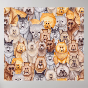 Póster Perros acuarelas: diversión sin foco