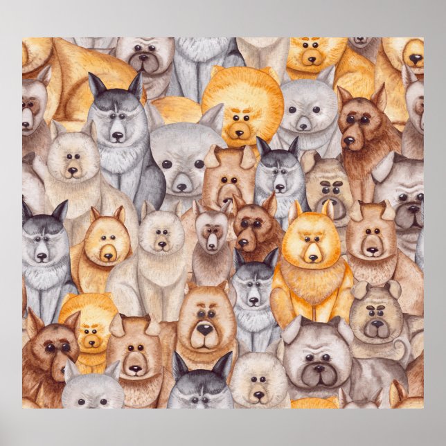 Póster Perros acuarelas: diversión sin foco (Frente)