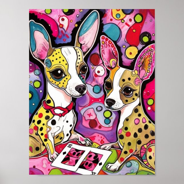 Póster Perros adorables de Chihuahua jugando cartas Poste (Frente)