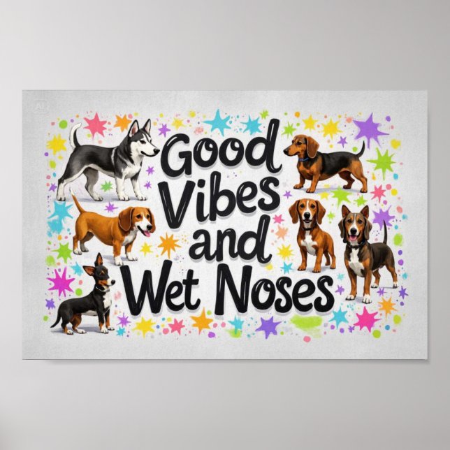 Póster Perros, Buenos Amores y Narices Mojadas Doodles ju (Frente)