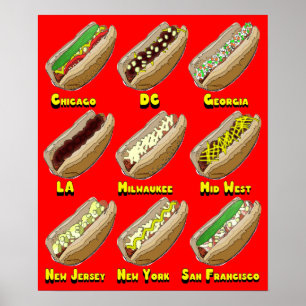 Póster Perros calientes a través de América Poster