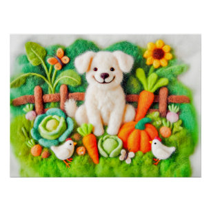 Póster Perros de Arte de Fieltro Relajándose en un Jardín
