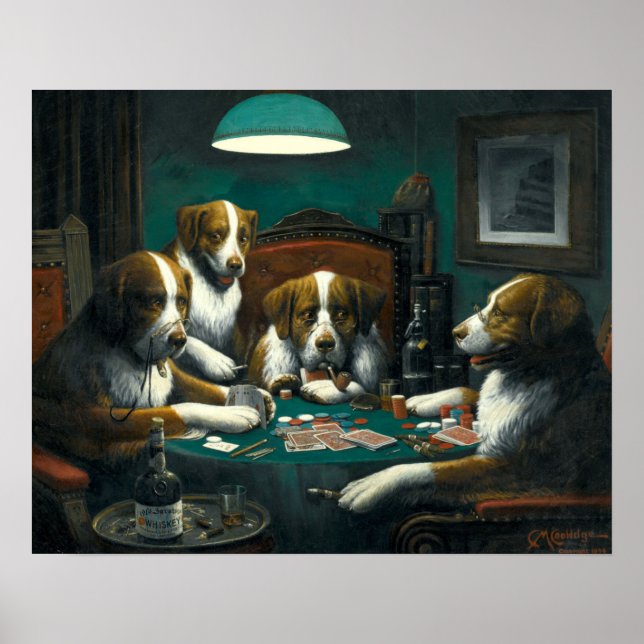 Póster Perros de la era victoriana jugando al póquer por  (Frente)