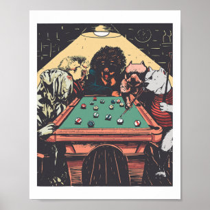 Póster Perros De Noche De Juego En Billiards Pool Table S
