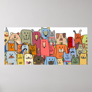 Póster Perros divertidos familia, patrón continuo, ilustr