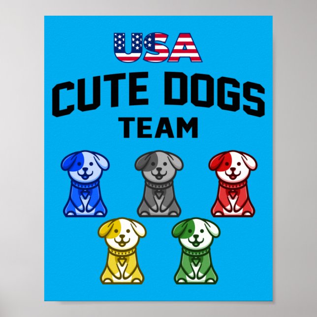 Póster Perros Divertidos Lindos EEUU Equipo de Cachorros (Frente)