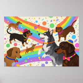 Póster Perros divertidos y bonitos con arco iris
