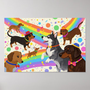 Póster Perros divertidos y bonitos con arco iris