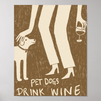 Póster Perros Domésticos Beben Vino