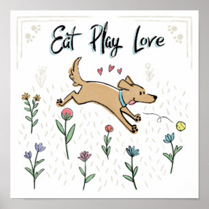 Póster Perros en el Jardín II   Comer juego amor