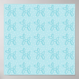 Póster Perros globos en azul turquesa sobre estampado azu