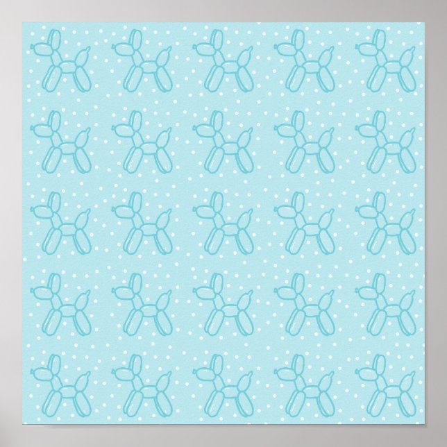 Póster Perros globos en azul turquesa sobre estampado azu (Frente)