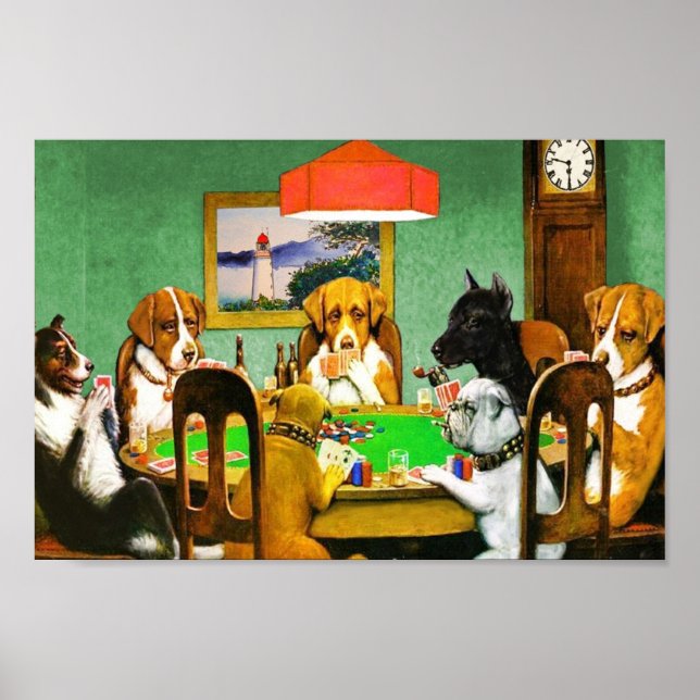 Póster Perros jugando cartas de póquer (Frente)