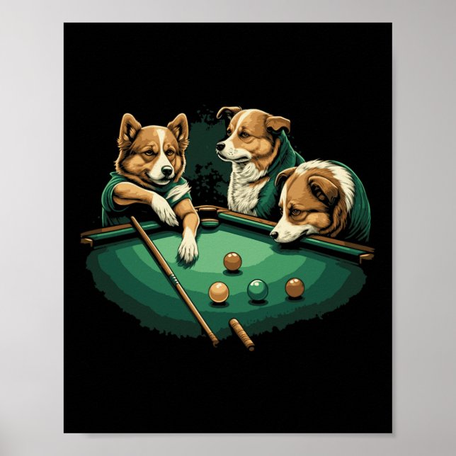Póster Perros Jugando Mesa De Billar De Billar 8 Ball (Frente)