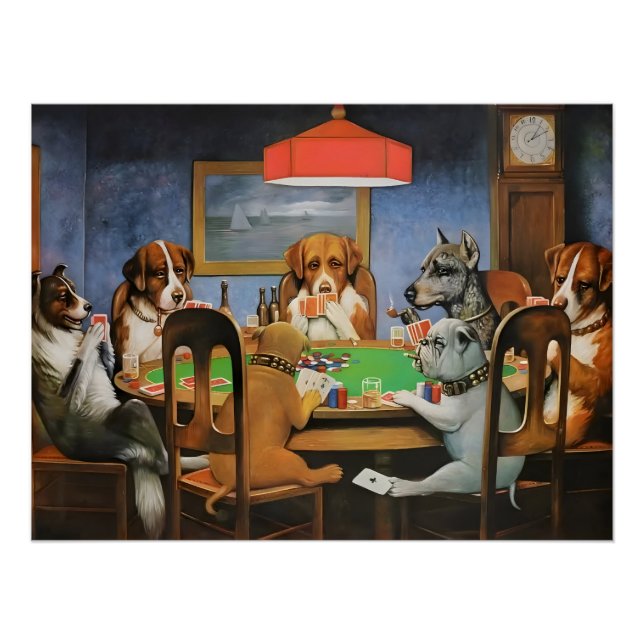 Póster Perros jugando póquer de Cassius Marcellus Coolidg (Anverso)