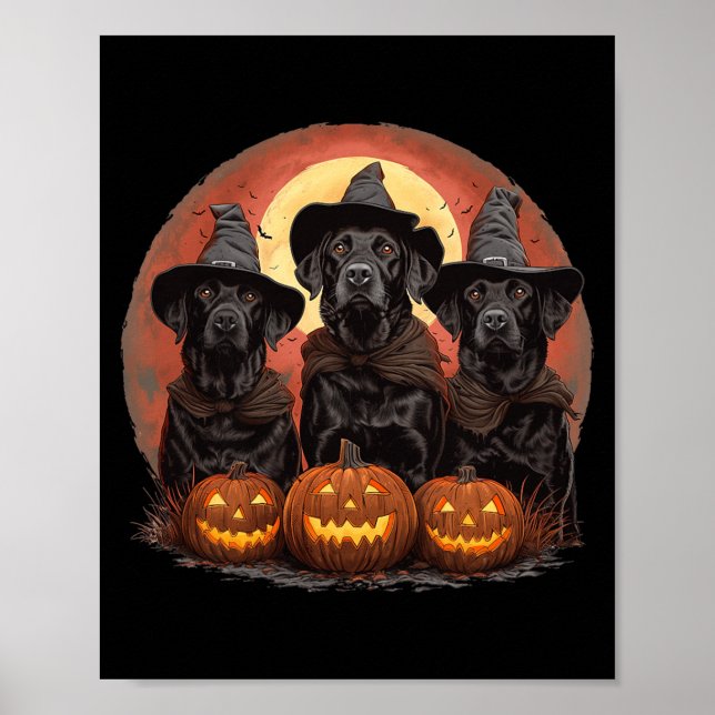 Póster Perros labradores negros adorables de Halloween br (Frente)