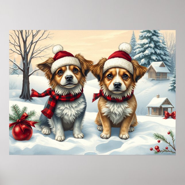 Póster Perros pequeños con atuendo de invierno precoz e i (Frente)