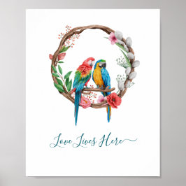 Póster Perros personalizados Aves crudas Florales colorid