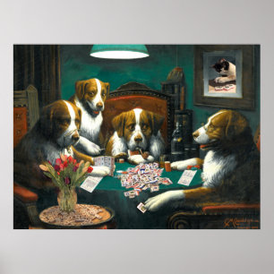 Póster Perros que juegan el poster del Mah Jongg