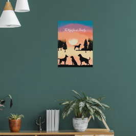 Póster Perros retro personalizados en árboles de vacacion