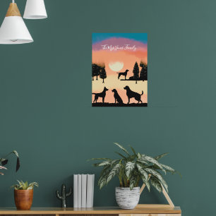 Póster Perros retro personalizados en árboles de vacacion