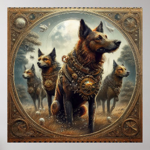 Póster Perros Steampunk En La Caza