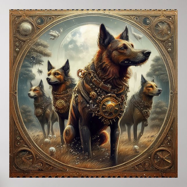 Póster Perros Steampunk En La Caza (Frente)