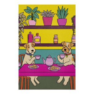 Póster Perros tomando té de la tarde