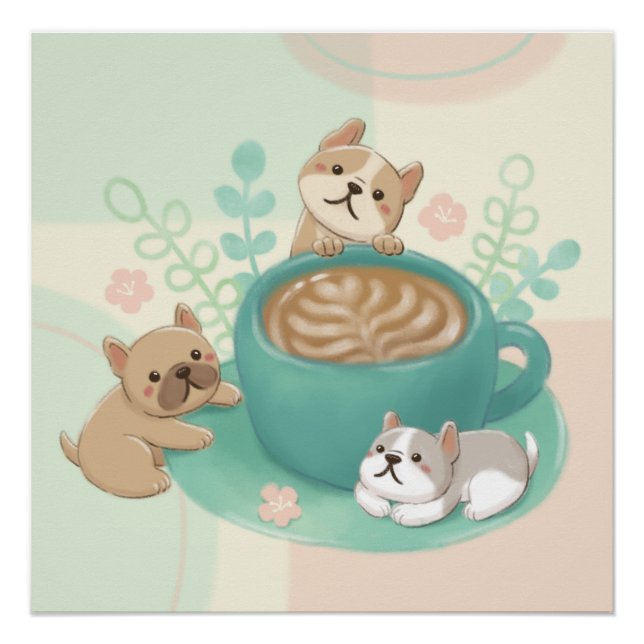 Póster Perros y Ilustracion de café (Anverso)