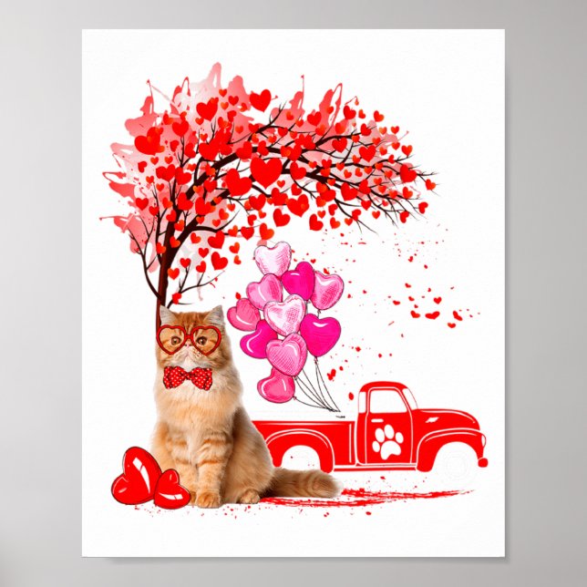 Póster Persian Cat Heart Tree Valentines Day  (Frente)