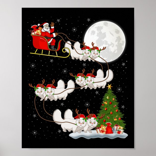 Póster Persian Cat Santa Sleigh Flying Funny Magical Chri (Frente)