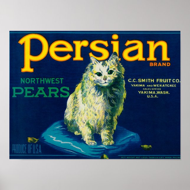 Póster Persian Pear Crate LabelYakima, WA (Frente)