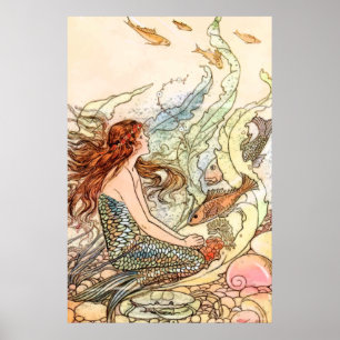 Póster Persigue Arcoíris Nada con Sirenas, Monta Unicorni