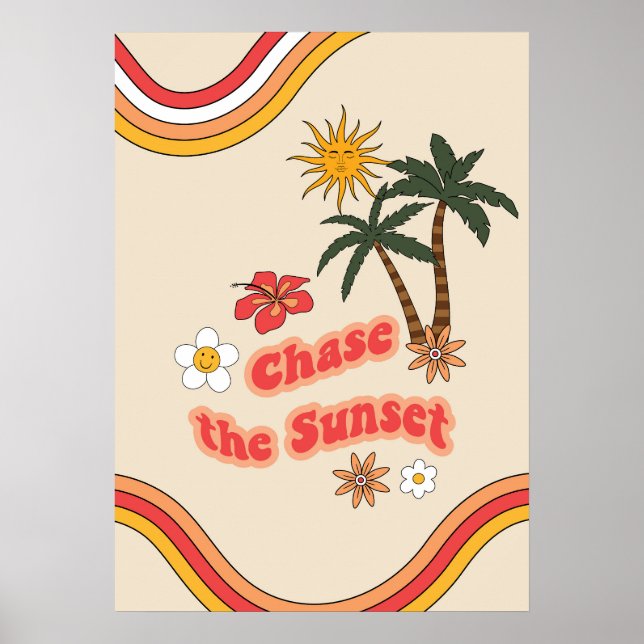 Póster Persigue el atardecer retro genial (Frente)