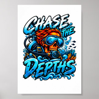 Póster Persigue las profundidades Buceo Calavera