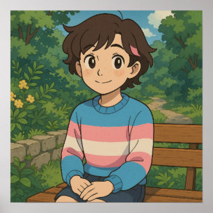 Póster Persona de anime con bandera transgénero   LGBTQIA