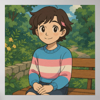 Póster Persona de anime con bandera transgénero | LGBTQIA