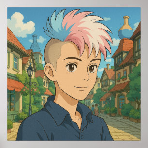 Póster Persona de anime transexual con Mohawk LGBTQIA+