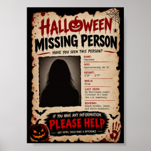 Póster Persona desaparecida en Halloween vintage
