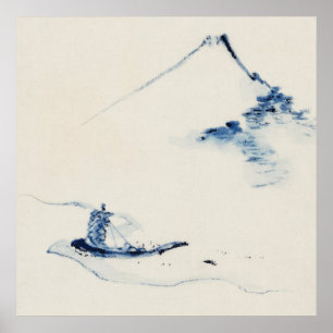 Póster Persona en barco con el Monte Fuji por Hokusai