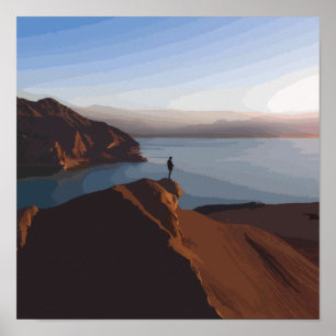 Póster Persona parada en la formación de rock marrón cerc