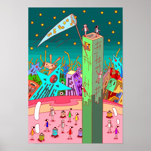 Póster Persona que recoge estrellas. (Frente)