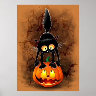 Póster Personaje de caricatura asustado por Cat Halloween
